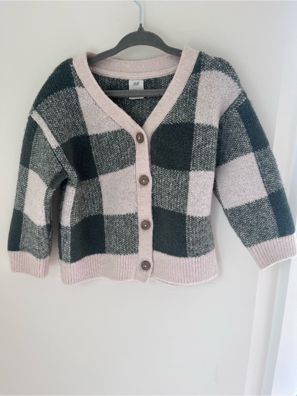 Soft Checkered Button-Up V-Neck Cardigan
